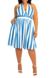 BUXOM COUTURE BUXOM COUTURE STRIPE HALTER DRESS