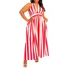 Buxom Couture Stripe Halter Maxi Dress In Red