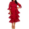 Buxom Couture Tiered Lace Long Sleeve Maxi Dress In Burgundy