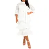 Buxom Couture Tiered Lace Long Sleeve Maxi Dress In White