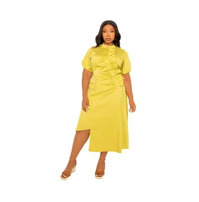 Buxom Couture Women's Plus Size Asymmetrical Ruffle Shirt Dress In Pistachio