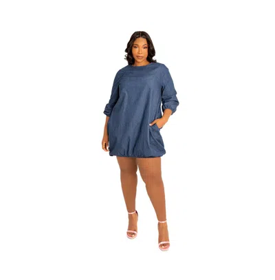 Buxom Couture Women's Plus Size Bubbled Denim Mini Dress In Denim Blue