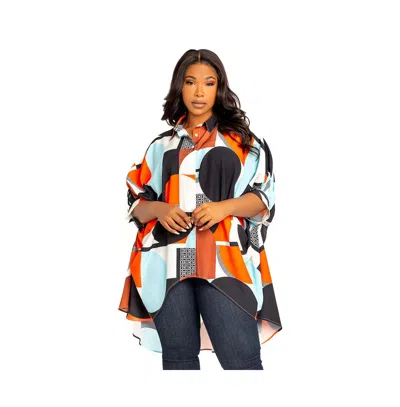 BUXOM COUTURE WOMEN'S PLUS SIZE GEOMETRIC PRINT FLOWY HI-LO BLOUSE
