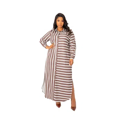 BUXOM COUTURE WOMEN'S PLUS SIZE MAXI STRIPE MAXI SHIRT DRESS