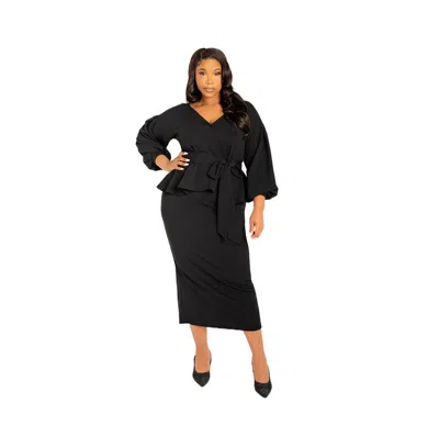 Buxom Couture Women's Plus Size Off Shoulder Peplum Midi Dress In Black