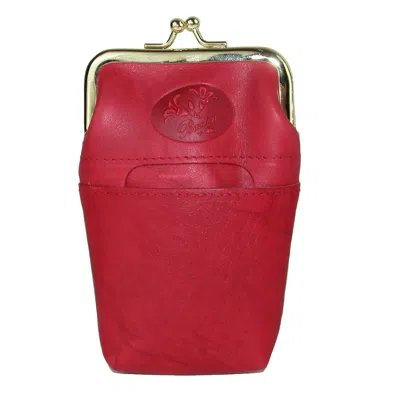 Buxton Women's Leather Framed Cigarette Case Wallet With Floral Emboss In Red