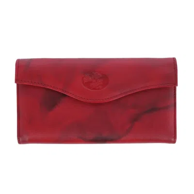 Buxton Women's Leather Long Bifold Organizer Wallet With Floral Emboss In Red
