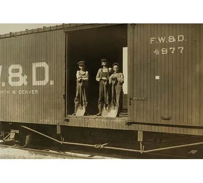 Buyenlarge '3 Boys In Box Car' Photographic Print In Brown;gray