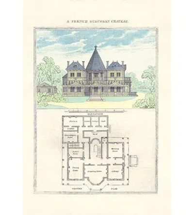 Buyenlarge A French Suburban Chateau By Richard Brown Painting Print In Blue;green