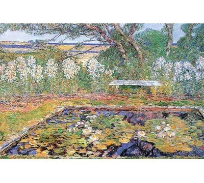 Buyenlarge 'a Garden On Long Island' By Frederick Childe Hassam Painting Print In Blue;green;yellow