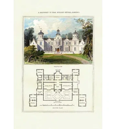 Buyenlarge A Mansion In The Stuart Style, James I By Richard Brown Painting Print In Blue;green;beige