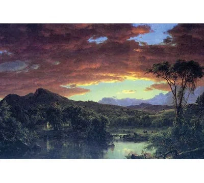 Buyenlarge 'a Rural Home' By Frederic Edwin Church Painting Print In Blue;brown;green
