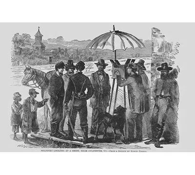 Buyenlarge African American Children And Soldiers Are Amazed By Frank Leslie - Print In Black;gray
