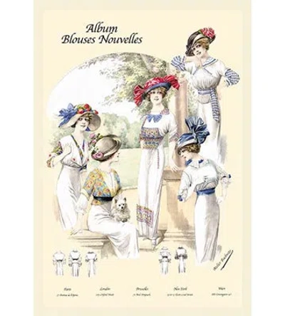 Buyenlarge 'album Blouses Nouvelles:ladies In Patterned Dresses' By Atelier Bachroitz Painting Print In Blue;green;red