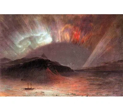 Buyenlarge 'aurora Borealis' By Frederic Edwin Church Painting Print In Brown;red