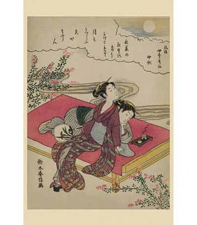 Buyenlarge 'blossoming Plants Under An Autumn Moon' By Suzuki Harunobu Painting Print In Brown;red;beige