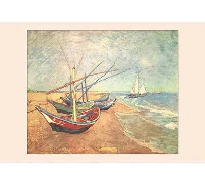 Buyenlarge 'boats At Saintes-maries' By Vincent Van Gogh Painting Print In Blue;brown;red