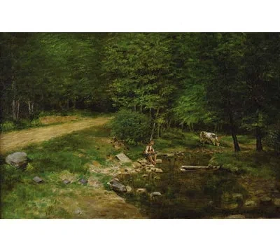 Buyenlarge 'boy Fishing' By Thomas Bigelow Craig Painting Print In Green