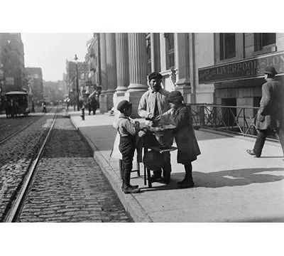 Buyenlarge Boys Buy Peanuts From Street Vendor Of 42nd Street. Nyc - Photograph Print In Black;gray