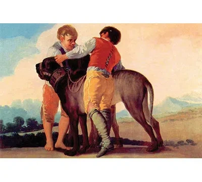 Buyenlarge 'boys With Blood Dogs' By Francisco Goya Painting Print In Blue;brown