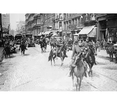 Buyenlarge Chief Of Police Copelan Mounted On Horseback Protects Trolleys In Cincinnati Strike - Photograph Pri In Black;gray