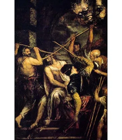 Buyenlarge 'christ Coronation' By Titian Or Tiziano Painting Print In Black;brown