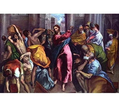 Buyenlarge 'christ Drives The Dealers From The Temple' By El Greco Painting Print In Blue;brown;pink