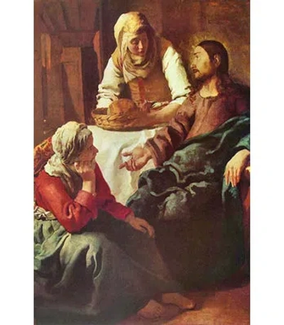 Buyenlarge 'christ With Mary And Martha' By Johannes Vermeer Painting Print In Brown;green