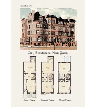 Buyenlarge 'city Residences, New York' Graphic Art In Brown;beige
