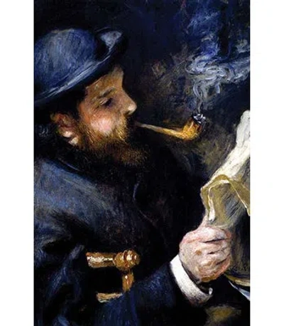 Buyenlarge 'claude Monet Reading A Newspaper' By Pierre-august Renoir Painting Print In Blue