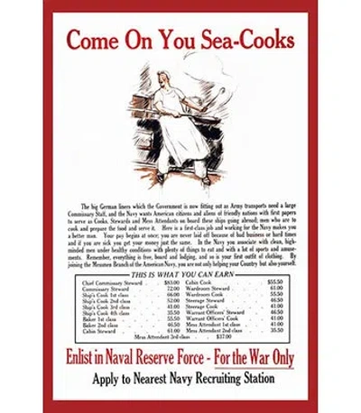 Buyenlarge Come On You Sea-cooks Enlist In Naval Reserve Force - Advertisements Print In Black;red