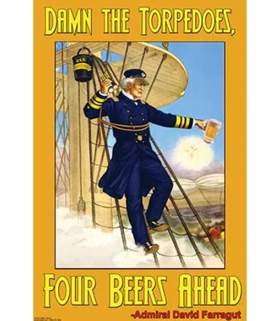 Buyenlarge 'damn The Torpedoes 4 Beers Ahead' By Wilbur Pierce Vintage Advertisement In Blue;black;yellow