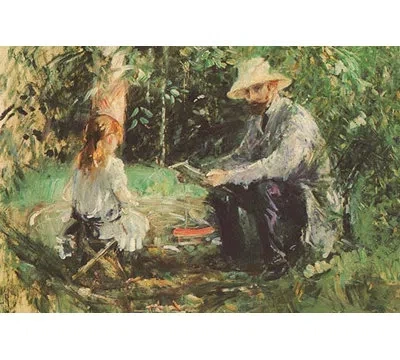 Buyenlarge 'eugène Manet And His Daughter In The Garden' By Berthe Morisot Painting Print In Green
