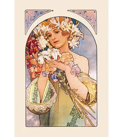 Buyenlarge 'flower' By Alphonse Mucha Painting Print In Blue;beige