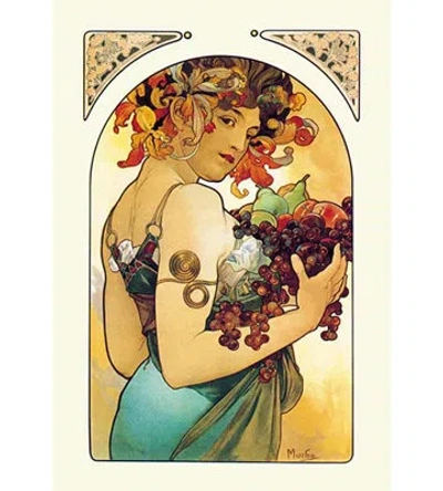 Buyenlarge Fruit By Alphonse Mucha - Print In Blue;yellow;orange