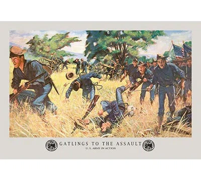 Buyenlarge Gatlings To The Assault By H. Charles Mcbarron Jr. Painting Print In Blue;green;beige