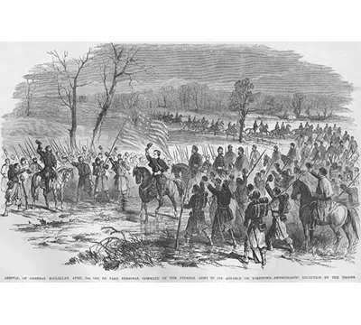 Buyenlarge General Mcclellan Arrives To Take Command Of The Siege Of Yorktown - Print In Black;gray