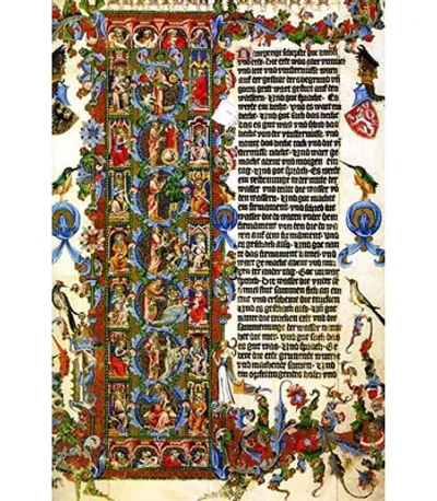 Buyenlarge Genesis Initial Letter Wenceslas Bible - Unframed Graphic Art Print In Blue;red