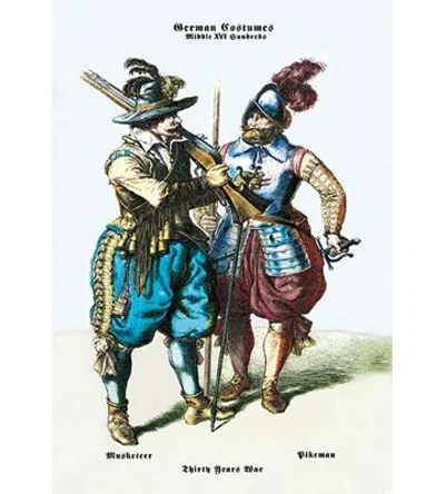 Buyenlarge German Costumes: Thirty Years War: Musketeer Painting Print In Blue;brown;yellow