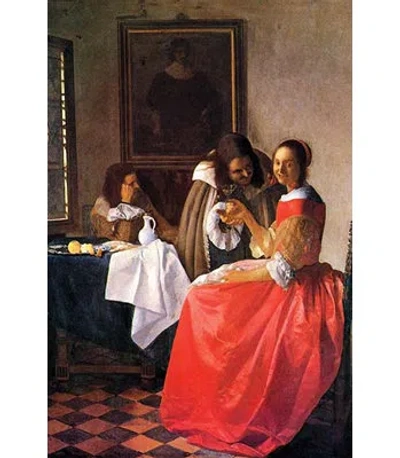 Buyenlarge Girl With A Wine Glass By Johannes Vermeer - Print In Black;brown;red