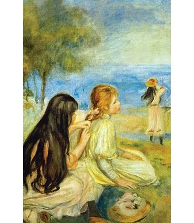 Buyenlarge 'girls By The Seaside' By Pierre-august Renoir Painting Print In Blue;green;yellow