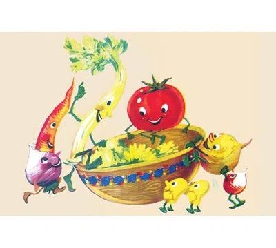 Buyenlarge 'happy Vegetables In The Bowl' Painting Print In Red;yellow;purple