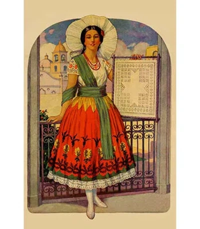 Buyenlarge 'hispanic Holds Up A Lace Design On A Frame' By Needlecraft Magazine Graphic Art In Red;beige