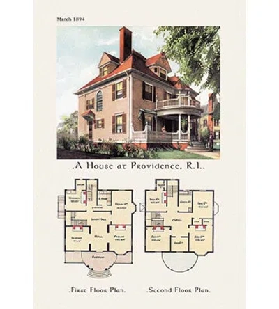 Buyenlarge House At Providence, Rhode Island Painting Print In Brown;green;pink