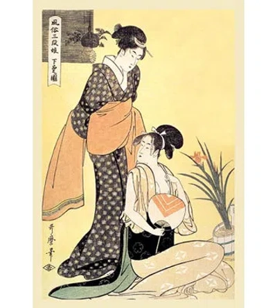 Buyenlarge Japanese Domestic Scene By Kitigawa Utamaro Painting Print In Black;beige;orange