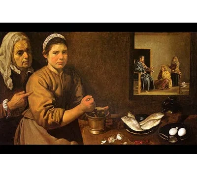 Buyenlarge 'kitchen Scene With Christ' By Diego Velasquez Painting Print In Brown