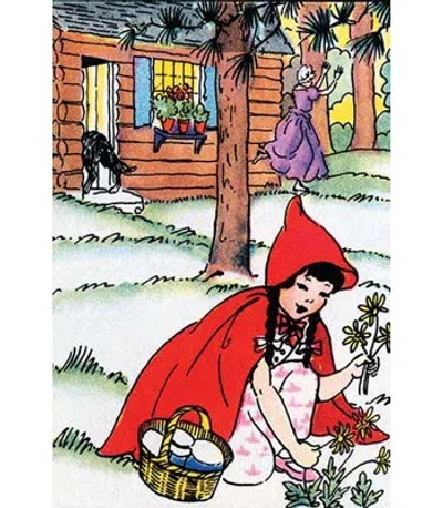 Buyenlarge 'little Red Riding Hood Picks Flowers' By Julia Letheld Hahn Graphic Art In Brown;green;red