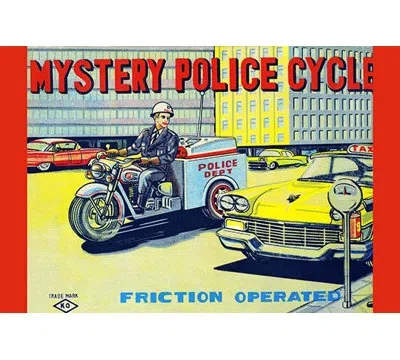 Buyenlarge 'mystery Police Cycle' Vintage Advertisement In Blue;red;yellow