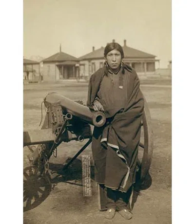 Buyenlarge 'oglala Sioux Plenty Horse Next To Cannon' By John C.h. Grabill Photographic Print In Brown;gray