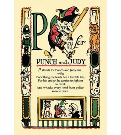 Buyenlarge P For Punch And Judy By Tony Sarge Vintage Advertisement In Black;beige